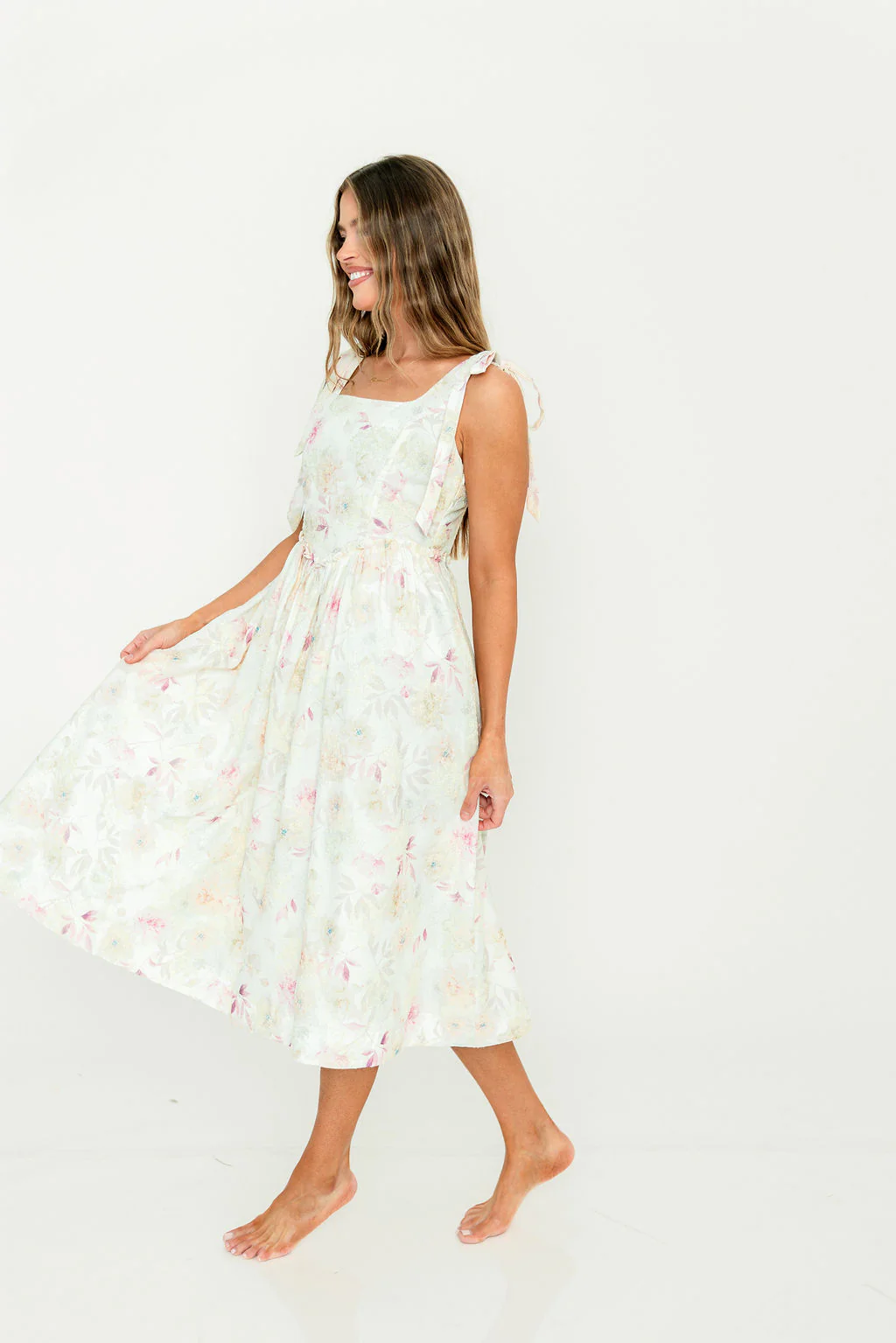 Jenny Floral Midi Dress in Light Pink - Image 6