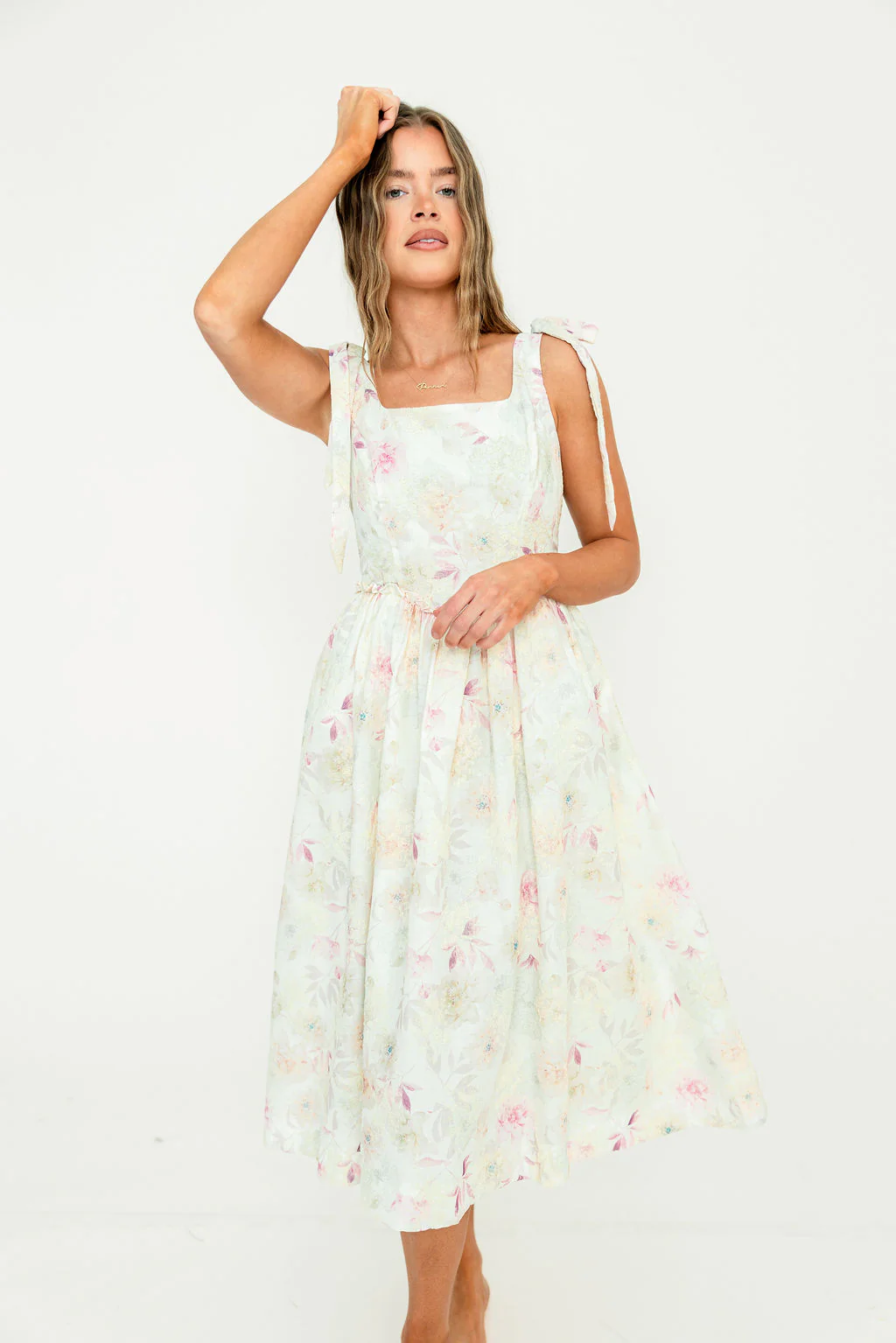 Jenny Floral Midi Dress in Light Pink - Image 8