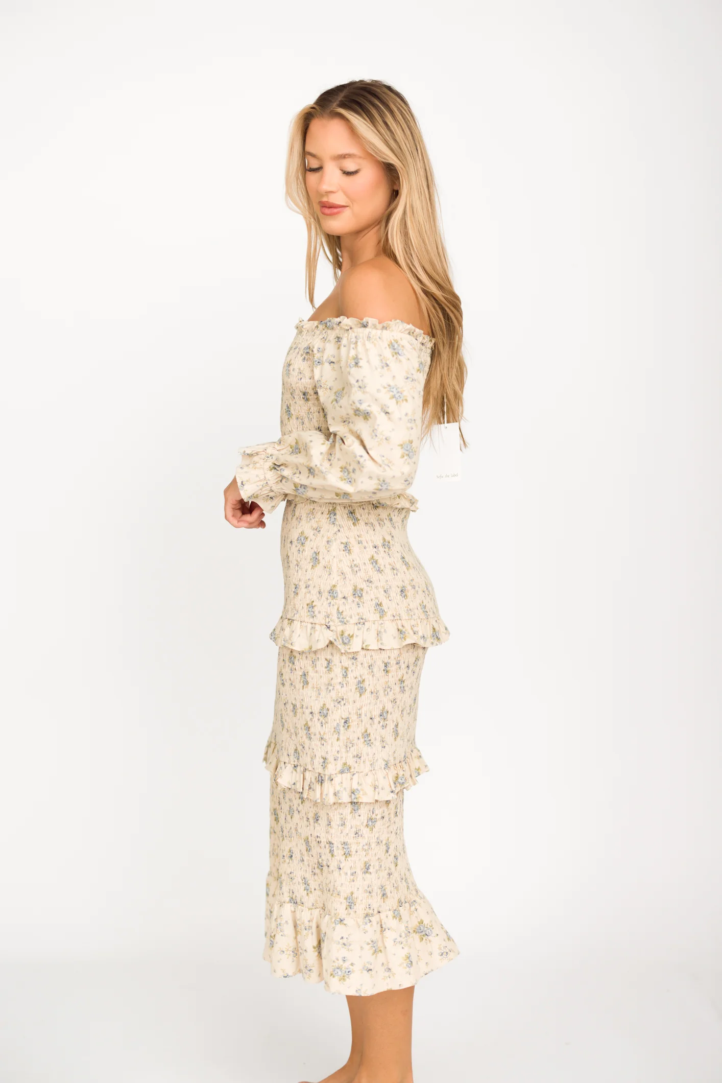 Lila Floral Printed Smocked Midi Dress in Blue - Bump Friendly *Final-Sale* - Image 11
