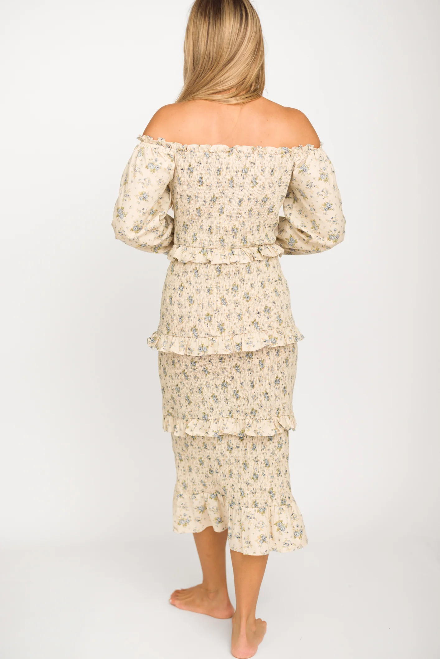 Lila Floral Printed Smocked Midi Dress in Blue - Bump Friendly *Final-Sale* - Image 13