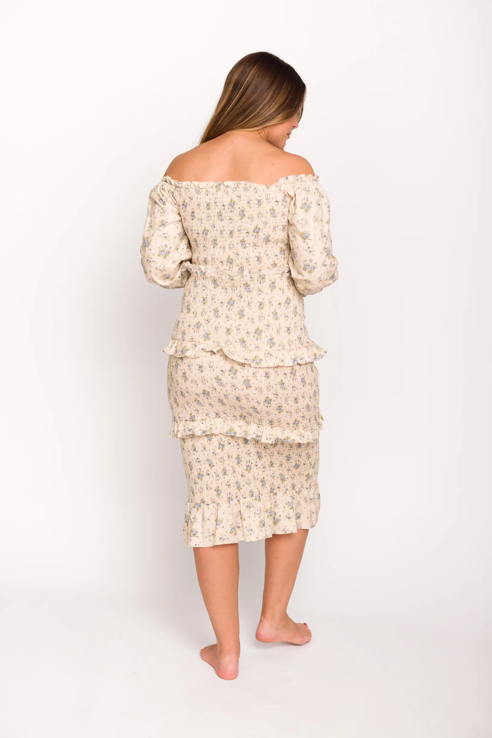 Lila Floral Printed Smocked Midi Dress in Blue - Bump Friendly *Final-Sale* - Image 9