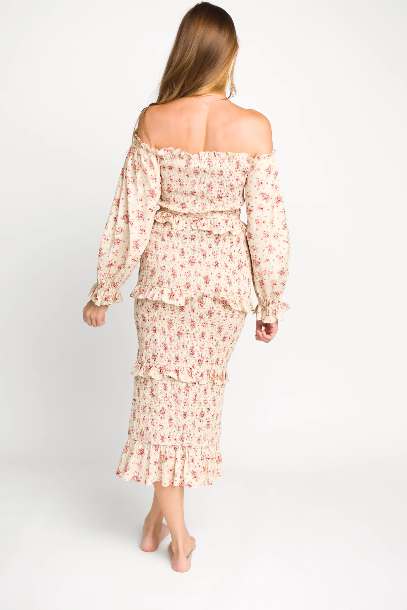 Lila Floral Printed Smocked Midi Dress in Pink - Bump Friendly *Final-Sale* - Image 10