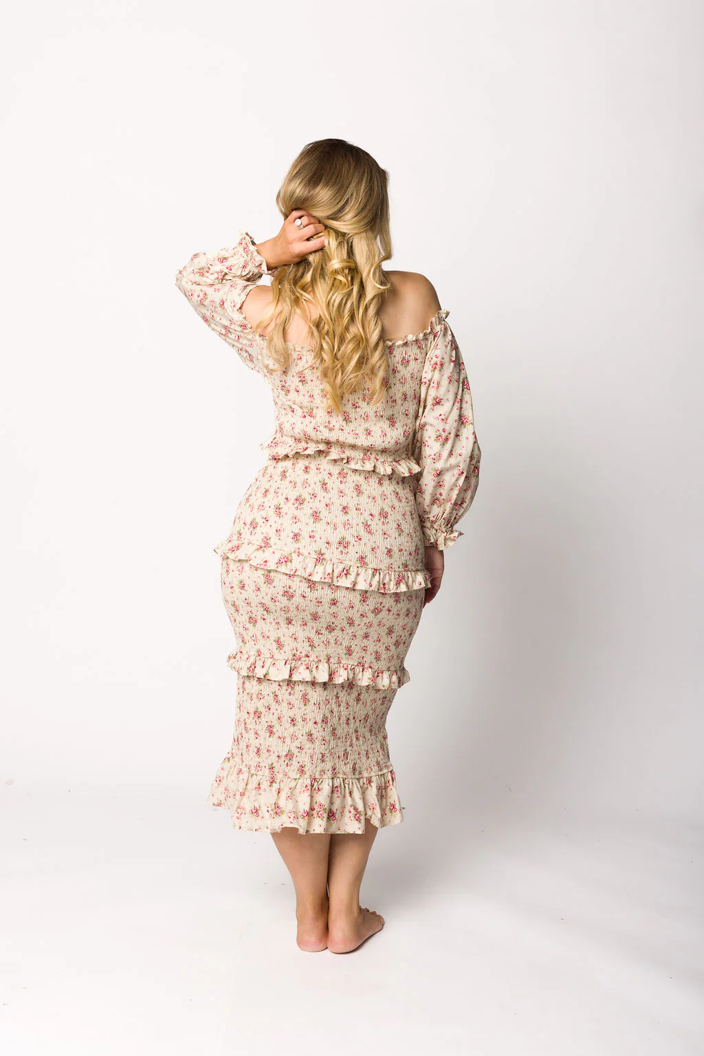 Lila Floral Printed Smocked Midi Dress in Pink - Bump Friendly *Final-Sale* - Image 17