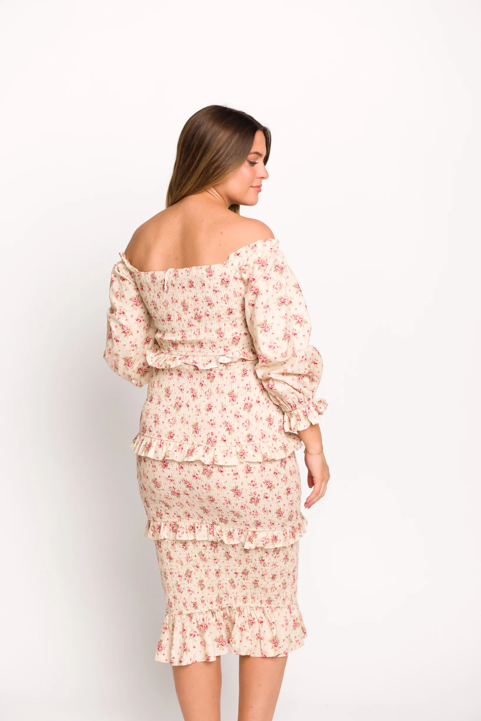 Lila Floral Printed Smocked Midi Dress in Pink - Bump Friendly *Final-Sale* - Image 8