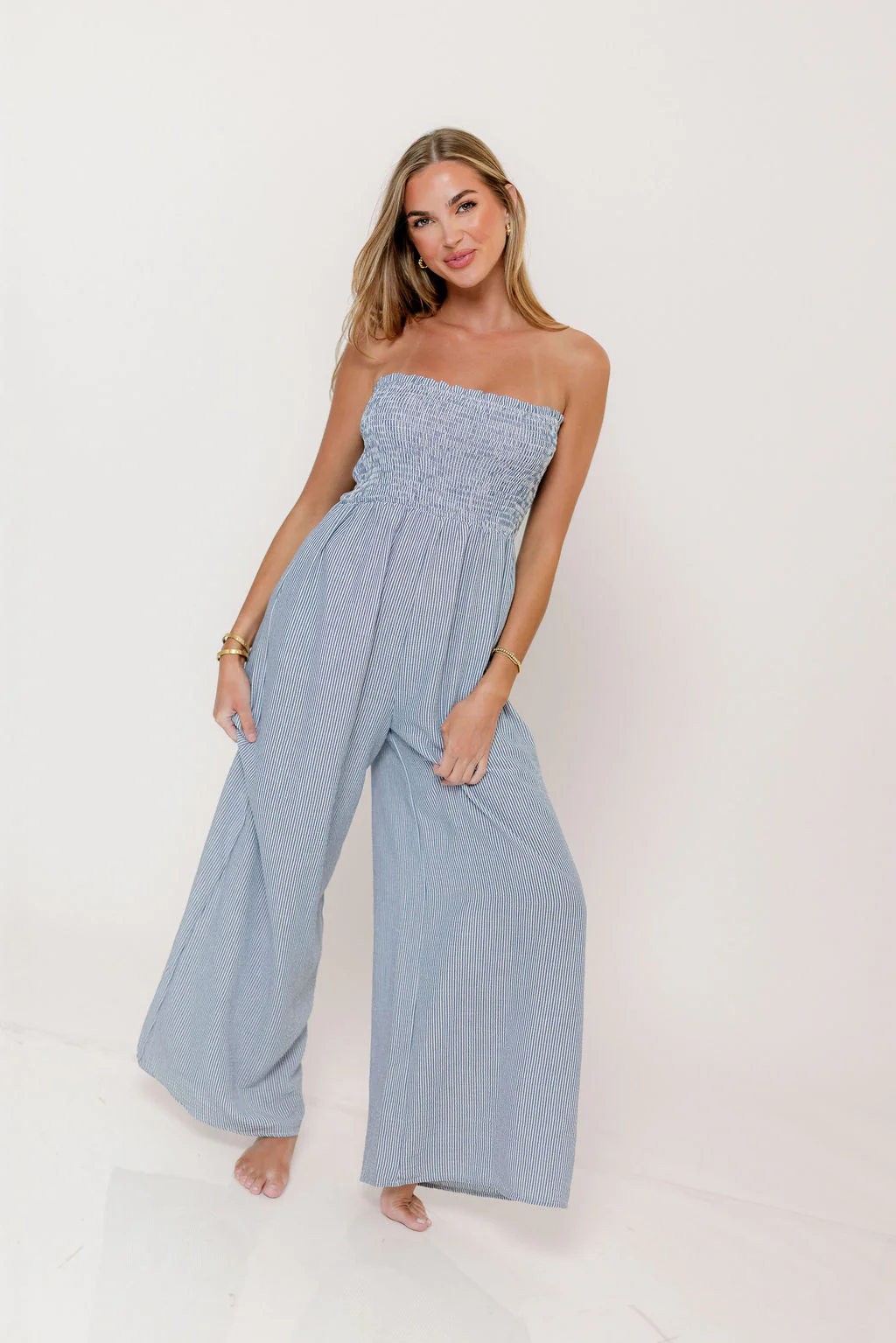 Garden Sun Smocked Jumpsuit in Blue - Image 2