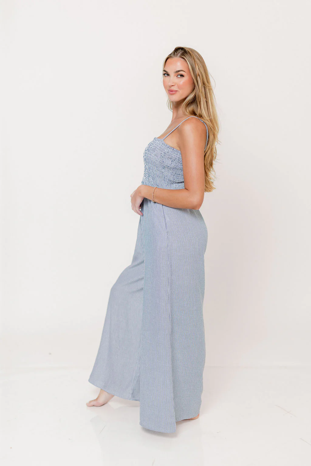 Garden Sun Smocked Jumpsuit in Blue - Image 3
