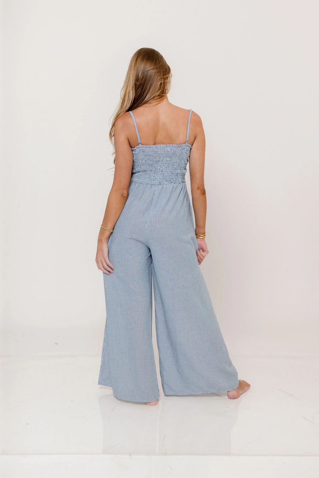 Garden Sun Smocked Jumpsuit in Blue - Image 4