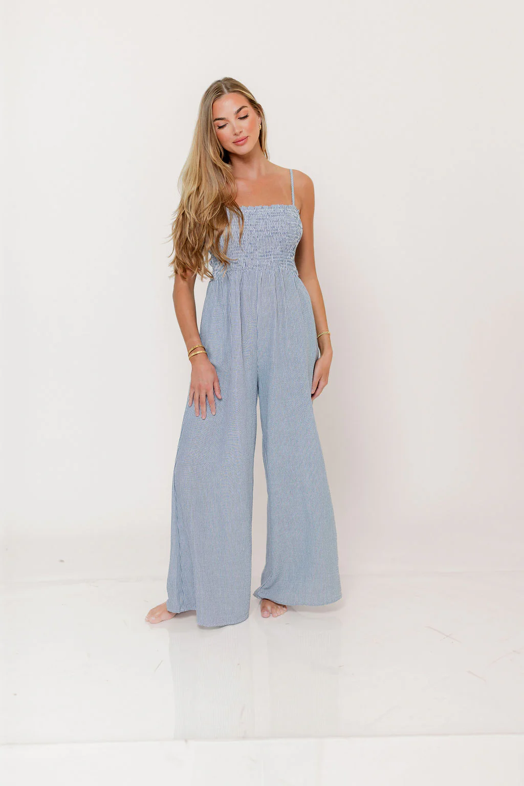 Garden Sun Smocked Jumpsuit in Blue - Image 5