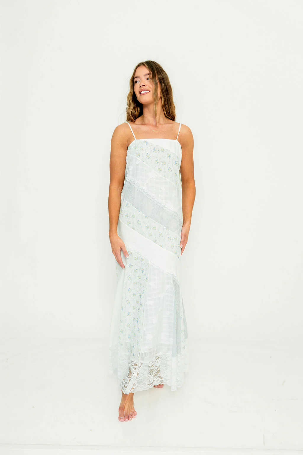 Garner Floral and Lace Maxi Dress in Ivory/Blue - Image 2