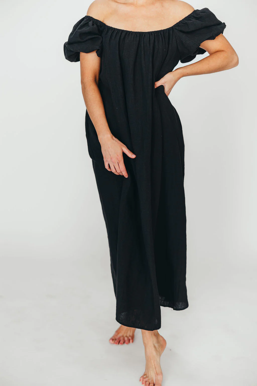 Genoa 100% Linen Maxi Dress in Black - Bump Friendly - Image 10
