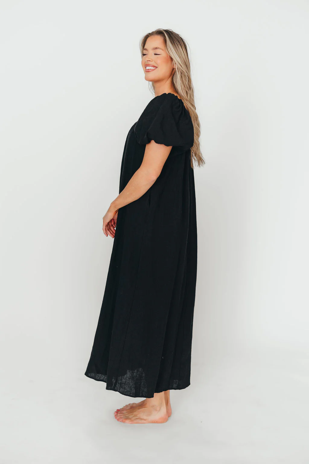 Genoa 100% Linen Maxi Dress in Black - Bump Friendly - Image 11