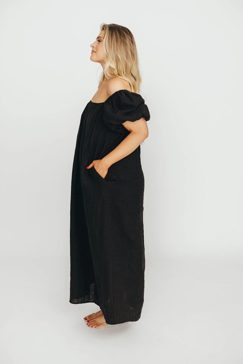 Genoa 100% Linen Maxi Dress in Black - Bump Friendly - Image 12
