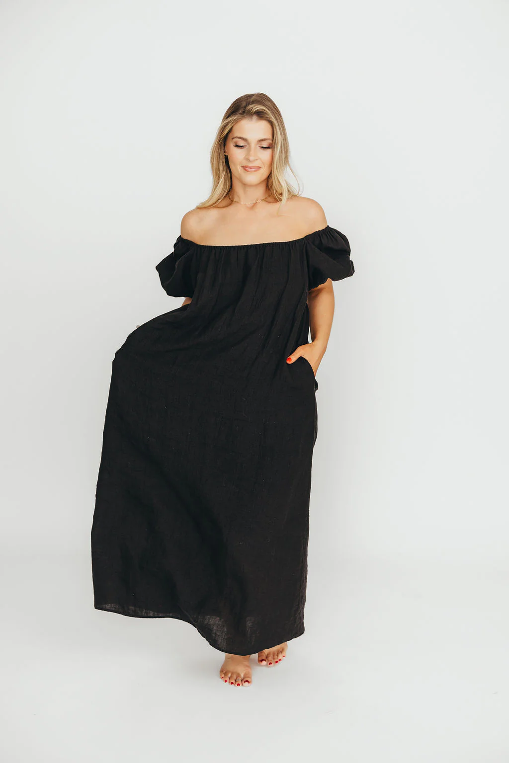 Genoa 100% Linen Maxi Dress in Black - Bump Friendly - Image 14