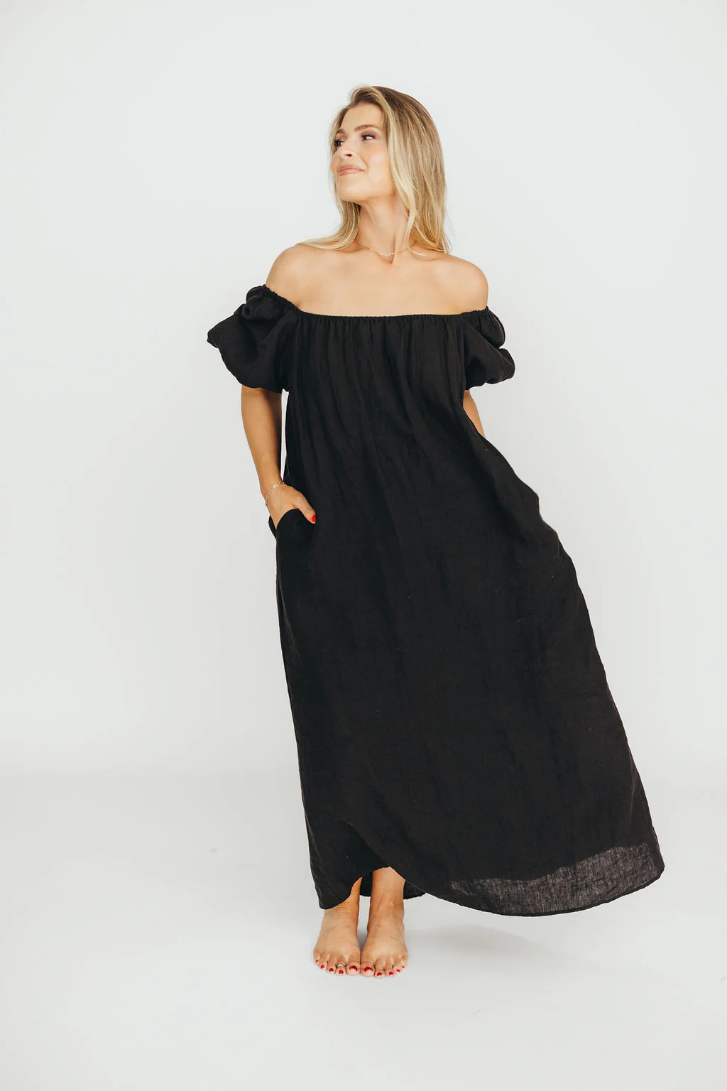 Genoa 100% Linen Maxi Dress in Black - Bump Friendly - Image 15