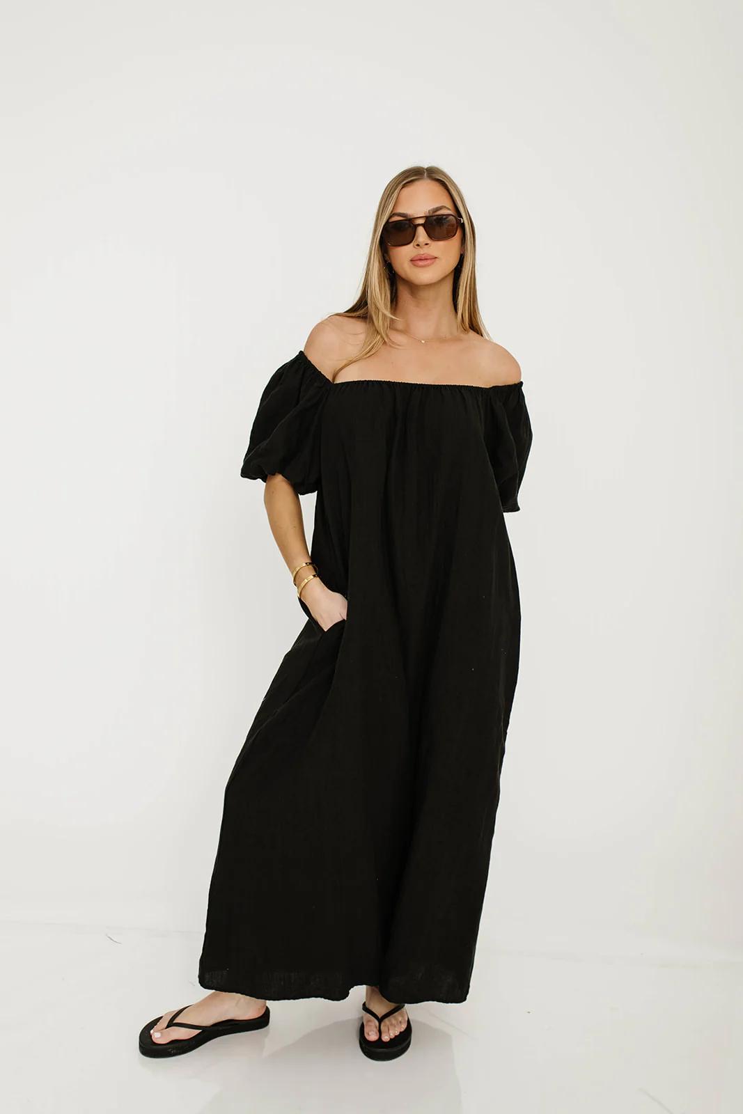 Genoa 100% Linen Maxi Dress in Black - Bump Friendly - Image 16