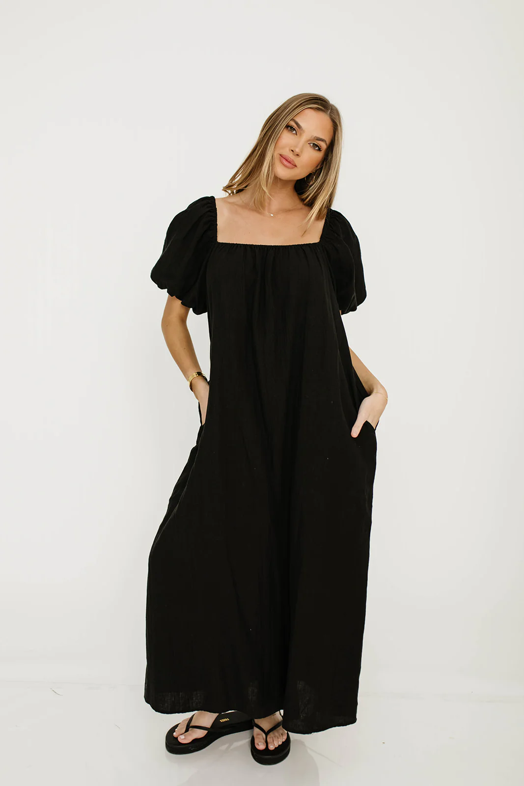 Genoa 100% Linen Maxi Dress in Black - Bump Friendly - Image 17