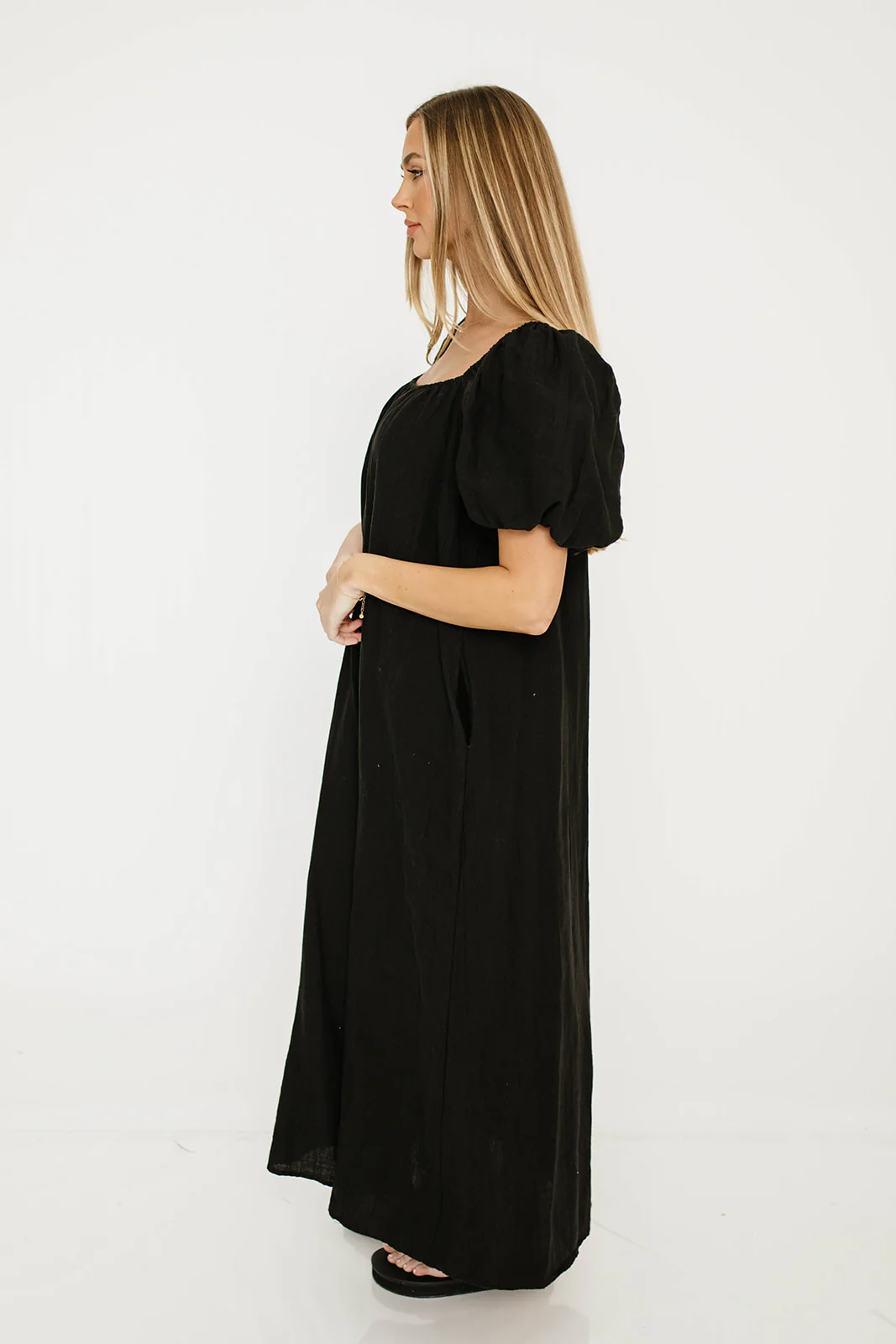 Genoa 100% Linen Maxi Dress in Black - Bump Friendly - Image 19