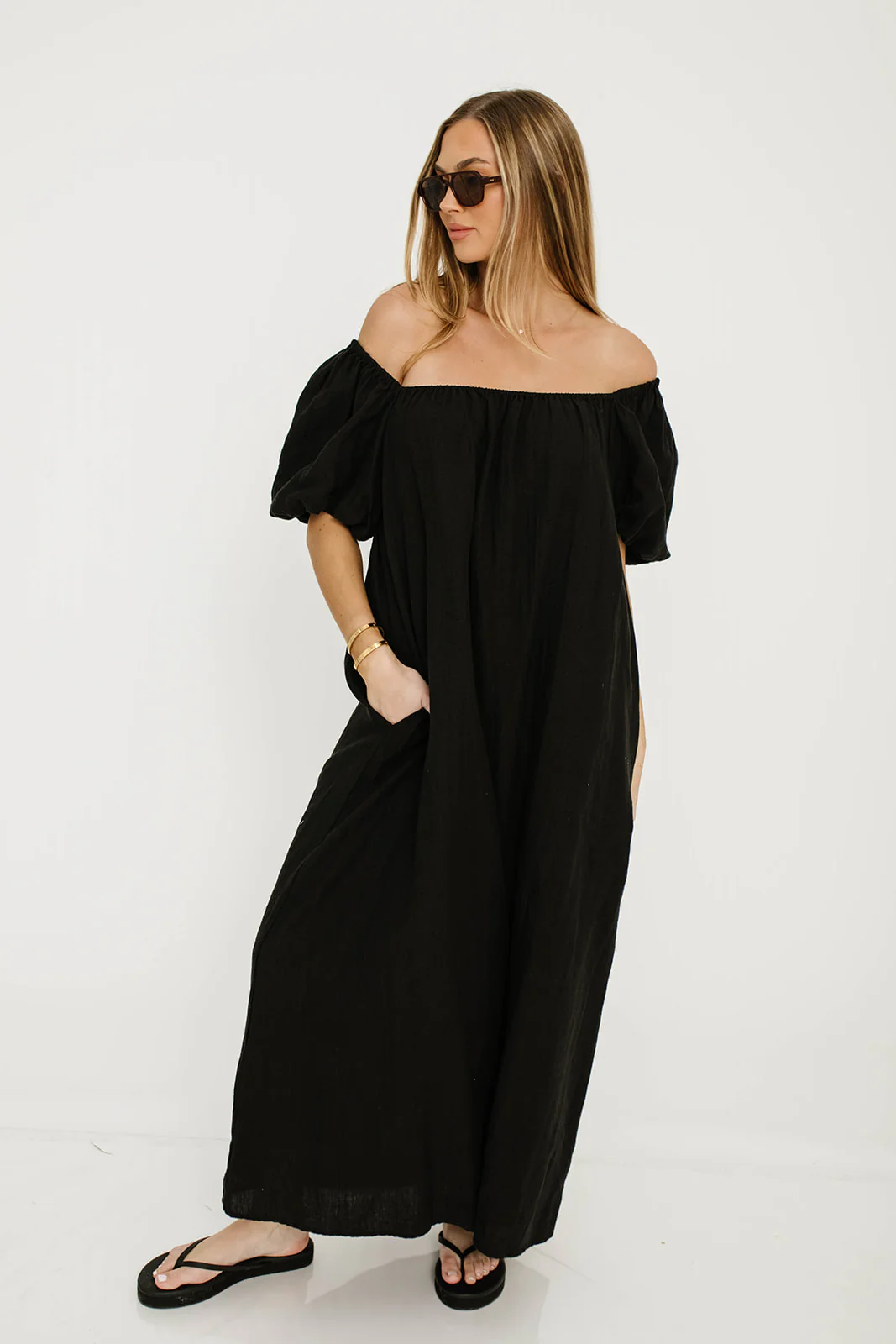 Genoa 100% Linen Maxi Dress in Black - Bump Friendly - Image 2