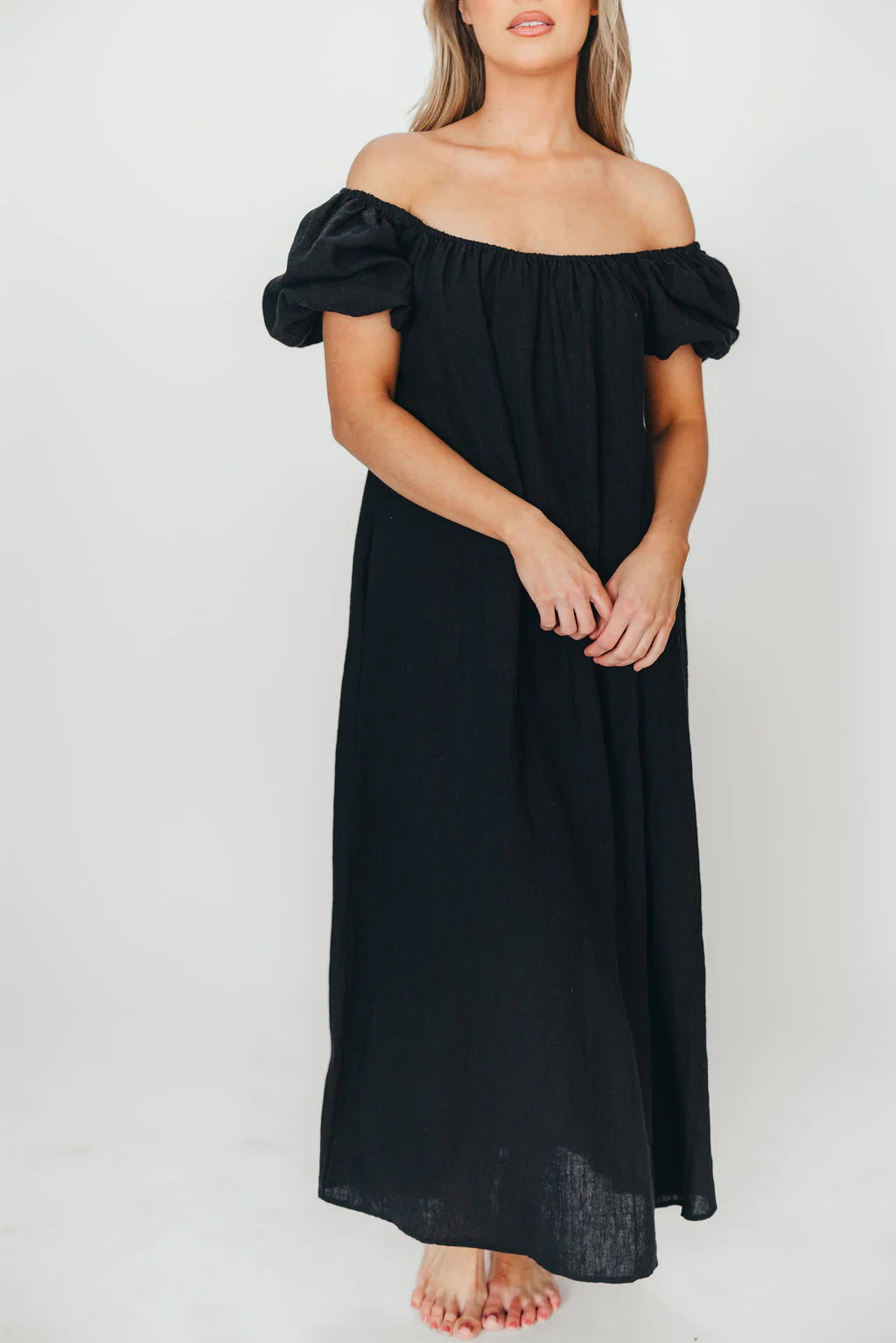 Genoa 100% Linen Maxi Dress in Black - Bump Friendly - Image 4