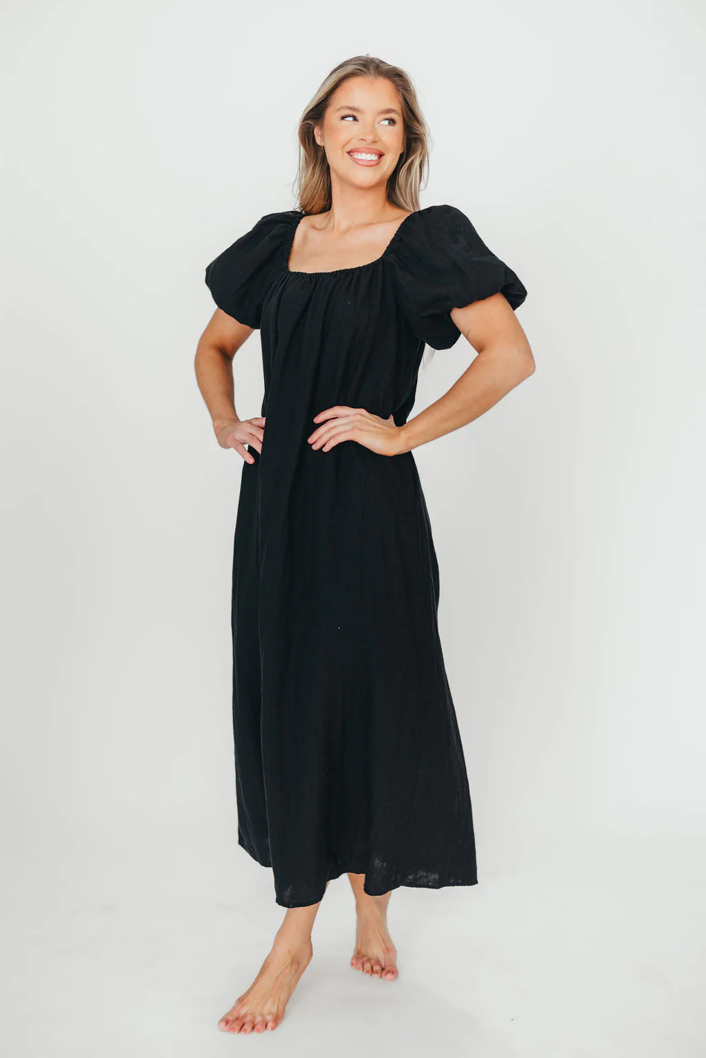 Genoa 100% Linen Maxi Dress in Black - Bump Friendly - Image 5