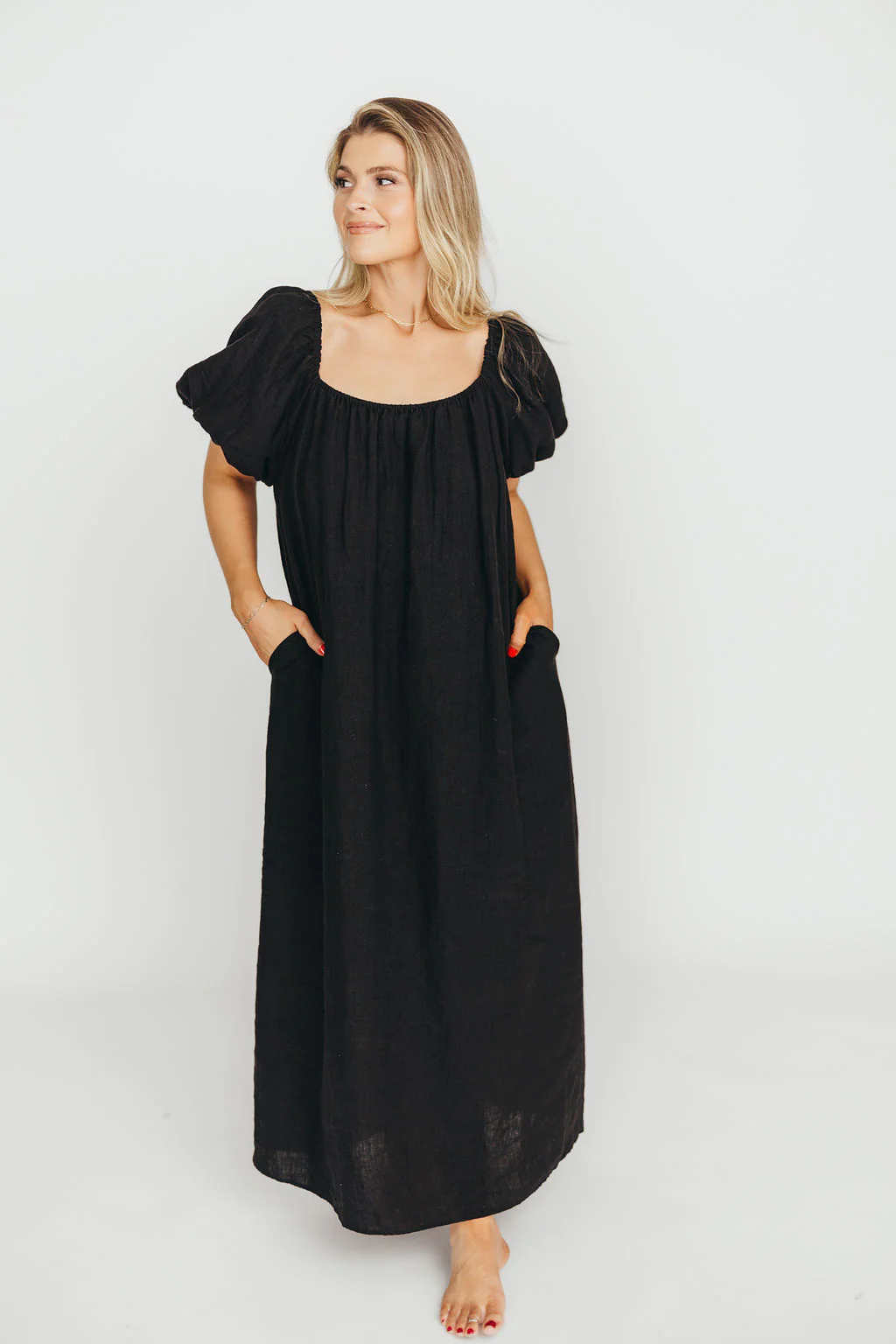 Genoa 100% Linen Maxi Dress in Black - Bump Friendly - Image 6