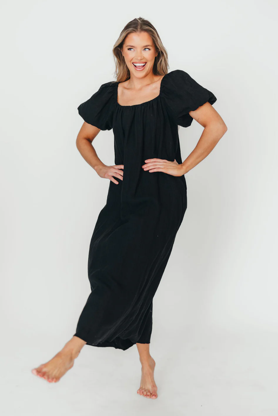 Genoa 100% Linen Maxi Dress in Black - Bump Friendly - Image 8