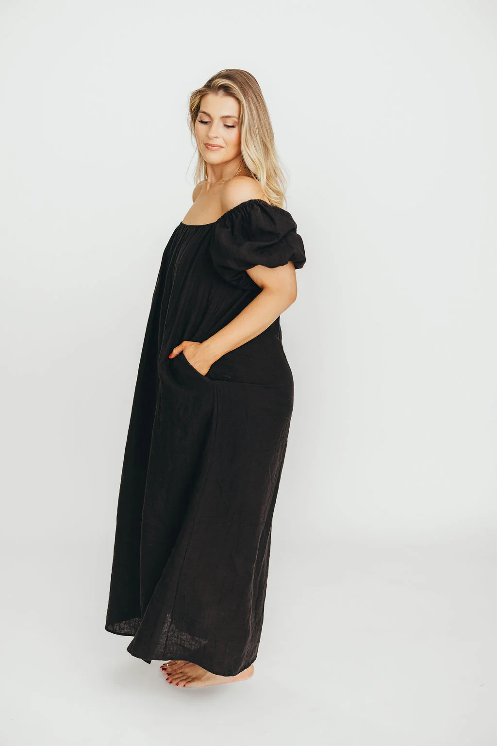 Genoa 100% Linen Maxi Dress in Black - Bump Friendly - Image 9