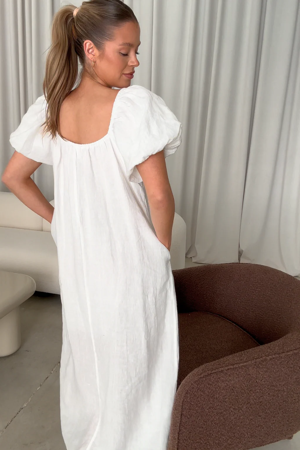 Genoa Linen Maxi Dress in Off-White - Bump Friendly - Image 11