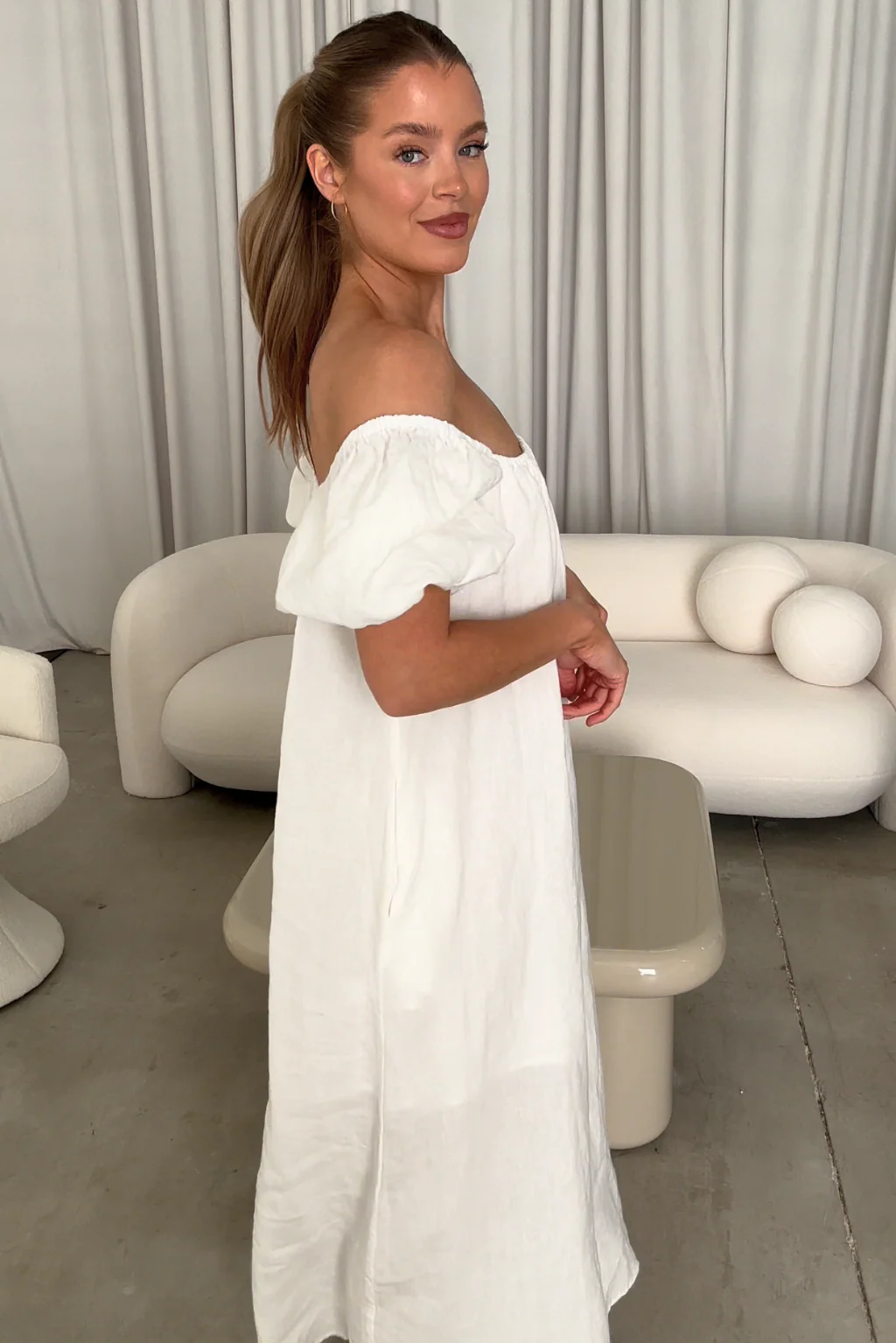 Genoa Linen Maxi Dress in Off-White - Bump Friendly - Image 12