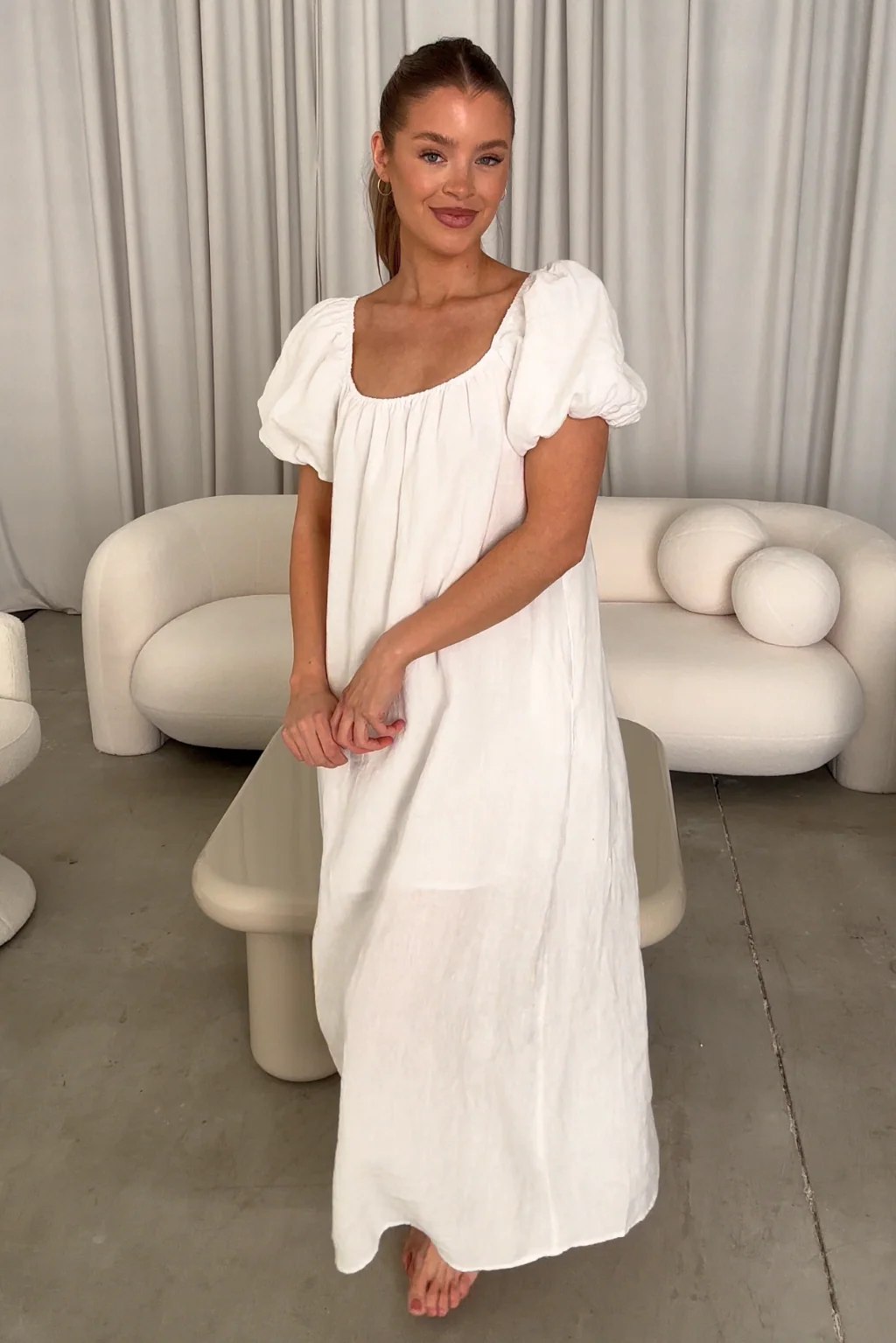 Genoa Linen Maxi Dress in Off-White - Bump Friendly - Image 13