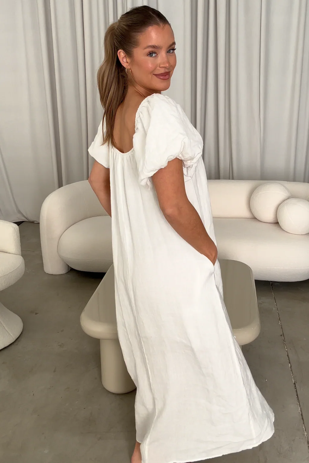 Genoa Linen Maxi Dress in Off-White - Bump Friendly - Image 16