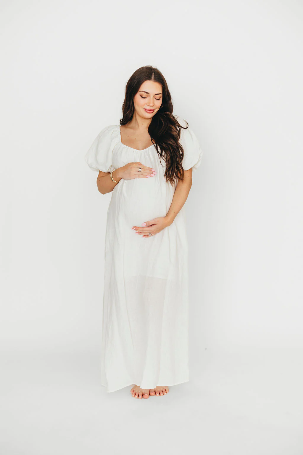 Genoa Linen Maxi Dress in Off-White - Bump Friendly - Image 18