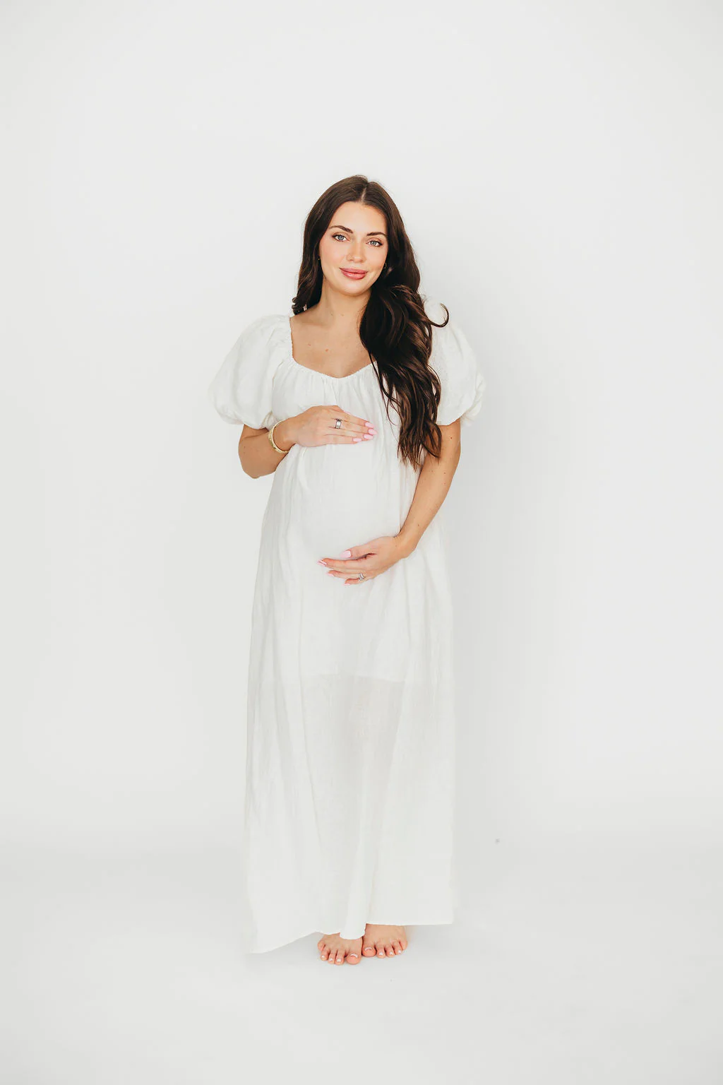 Genoa Linen Maxi Dress in Off-White - Bump Friendly - Image 19