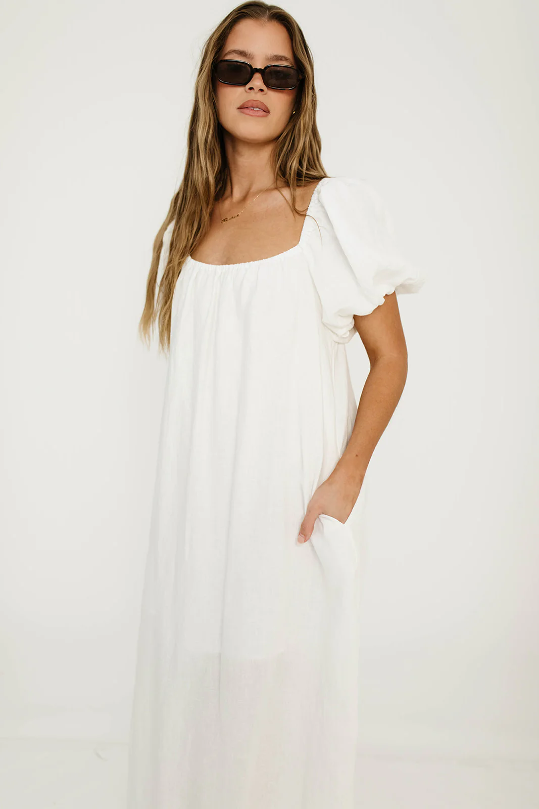 Genoa Linen Maxi Dress in Off-White - Bump Friendly - Image 2