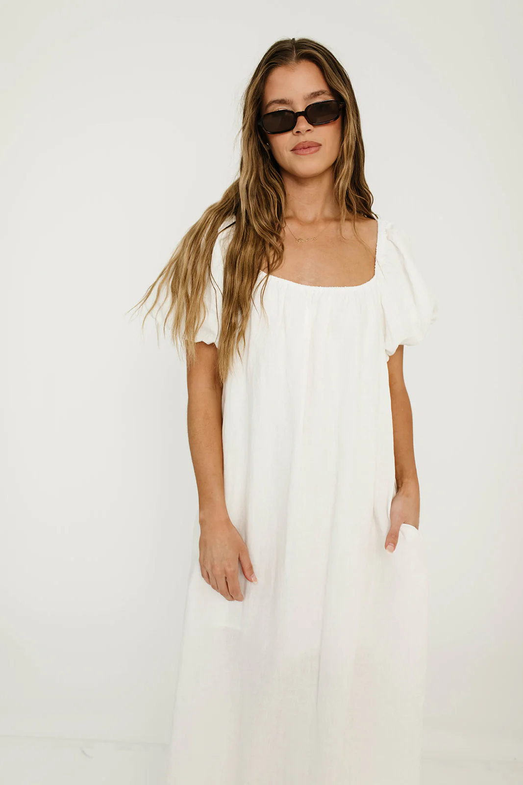 Genoa Linen Maxi Dress in Off-White - Bump Friendly - Image 22