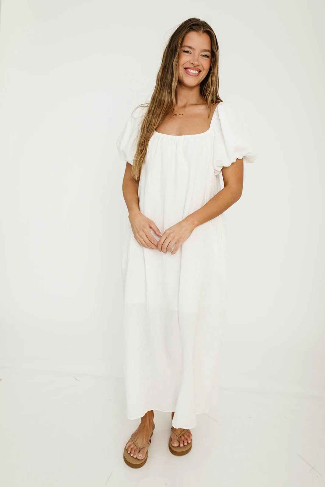 Genoa Linen Maxi Dress in Off-White - Bump Friendly - Image 24