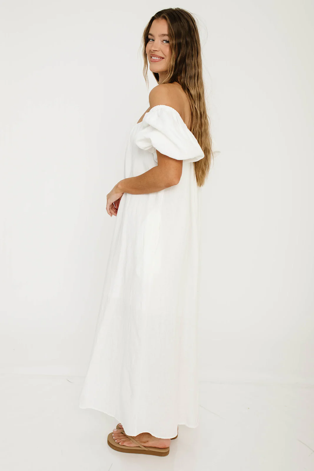 Genoa Linen Maxi Dress in Off-White - Bump Friendly - Image 25