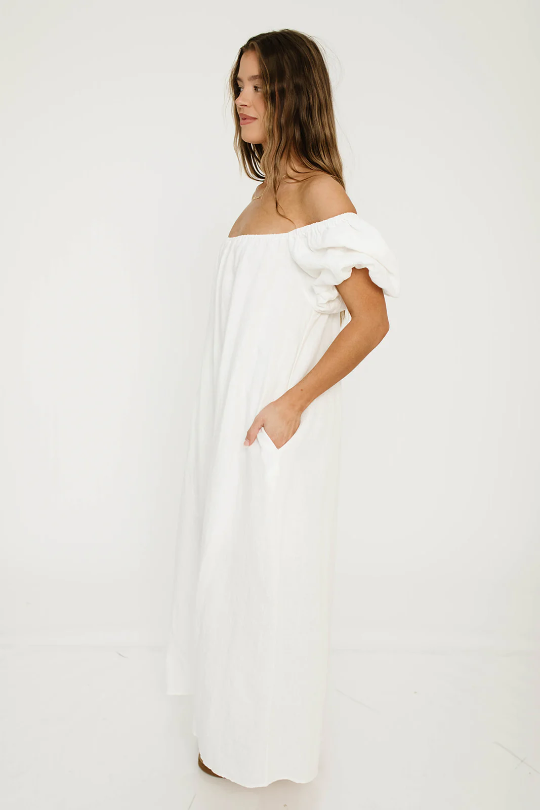 Genoa Linen Maxi Dress in Off-White - Bump Friendly - Image 26