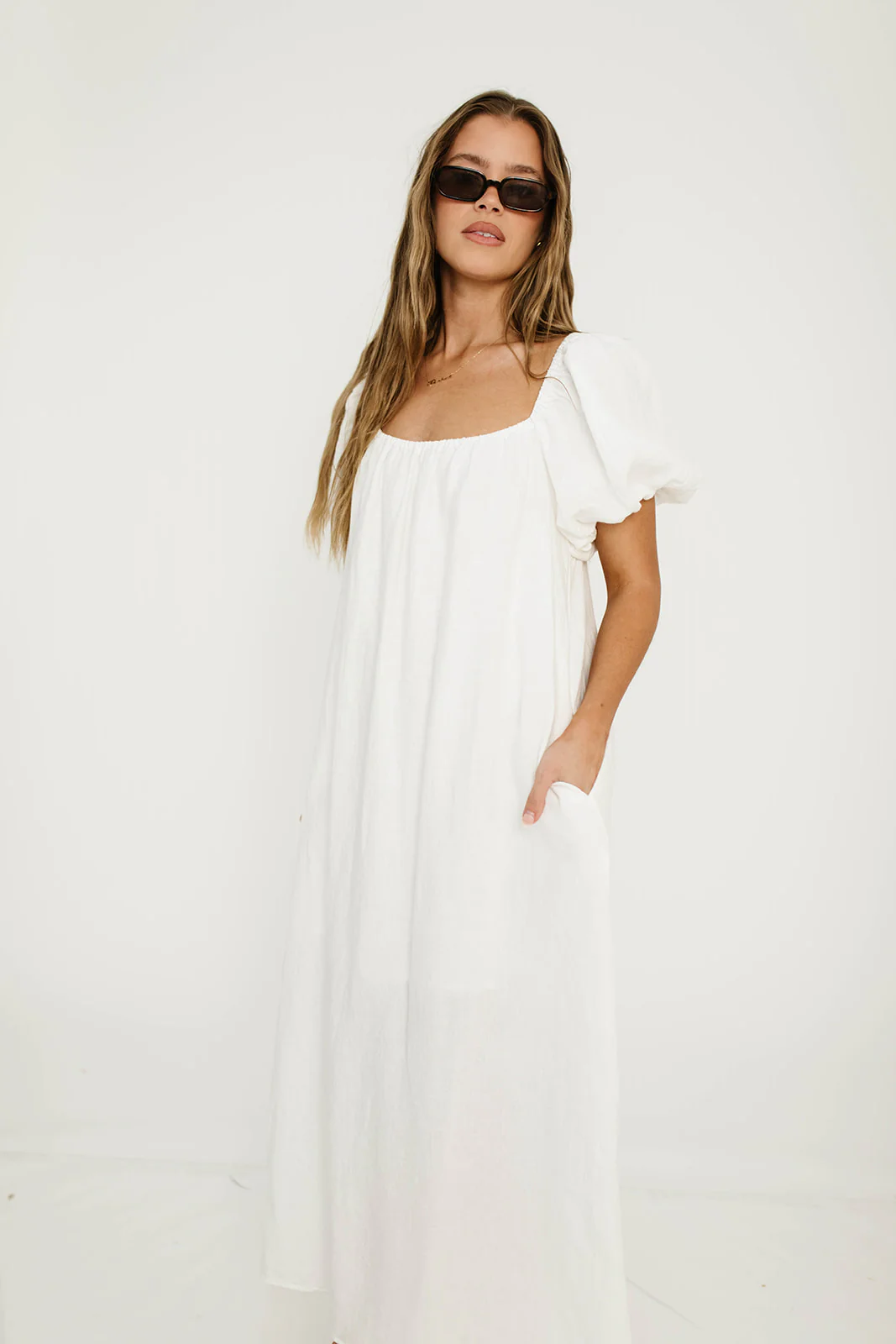 Genoa Linen Maxi Dress in Off-White - Bump Friendly - Image 3