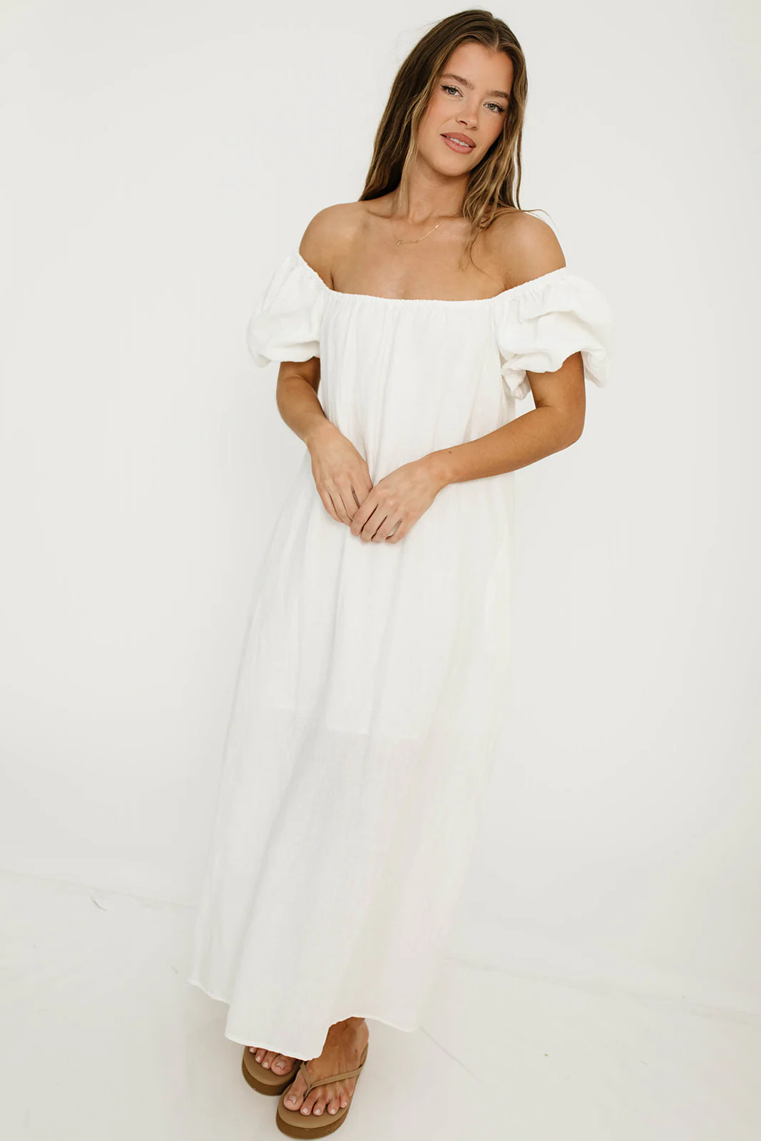 Genoa Linen Maxi Dress in Off-White - Bump Friendly - Image 4