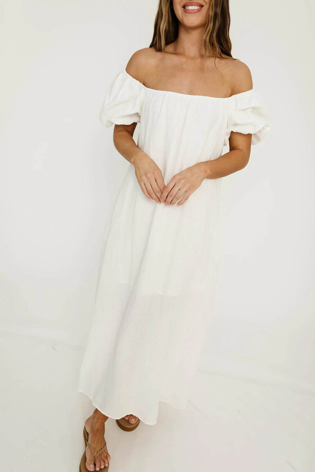 Genoa Linen Maxi Dress in Off-White - Bump Friendly - Image 5