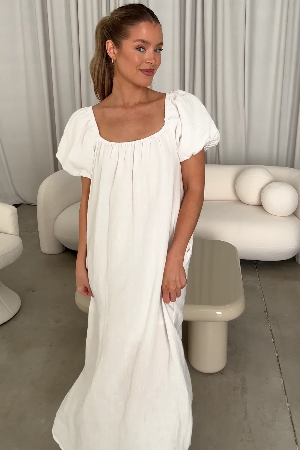 Genoa Linen Maxi Dress in Off-White - Bump Friendly - Image 6