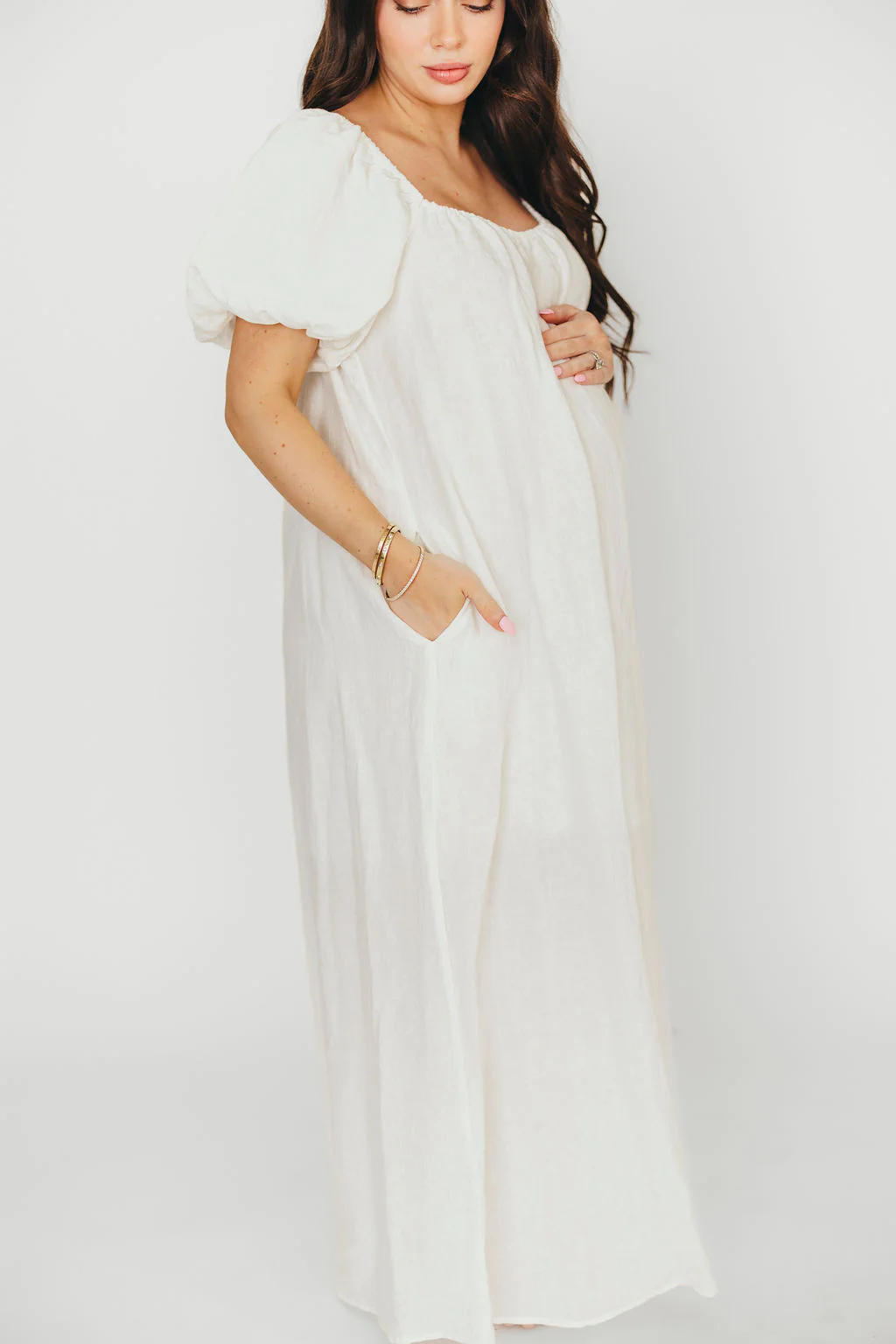Genoa Linen Maxi Dress in Off-White - Bump Friendly - Image 7