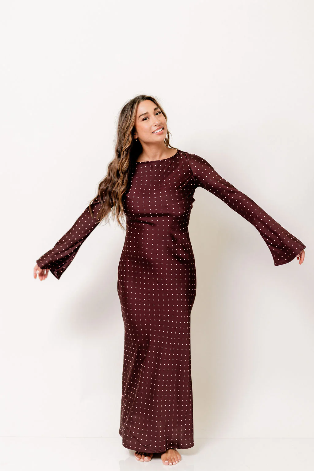 Georgie Polka Dot Maxi Dress in Burgundy - Image 10