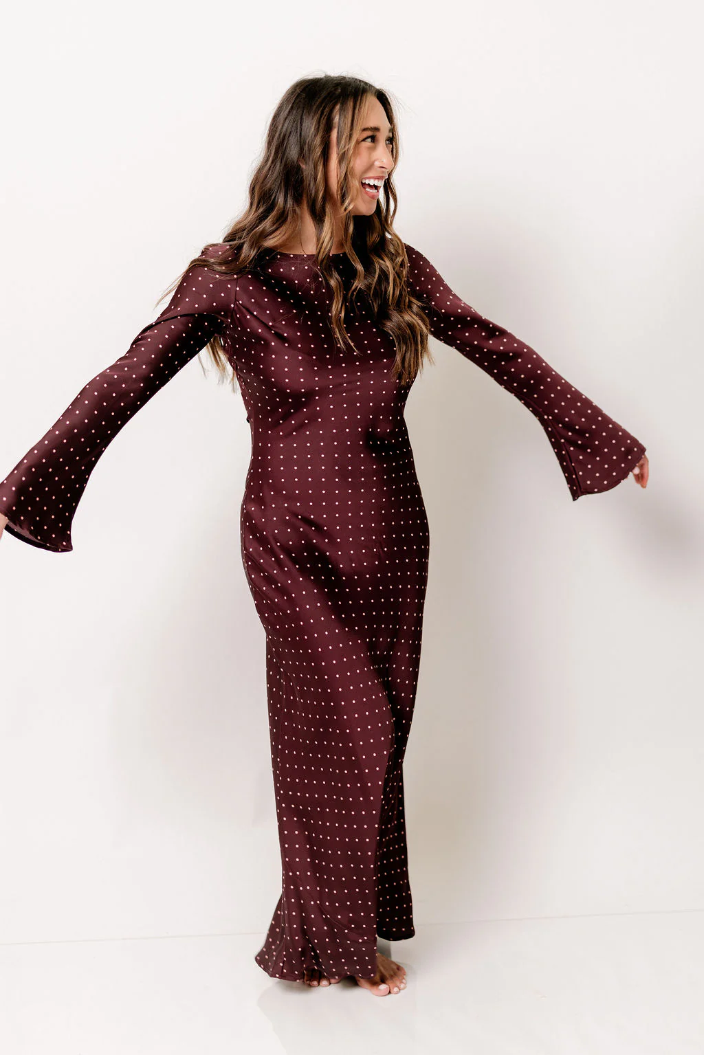 Georgie Polka Dot Maxi Dress in Burgundy - Image 14