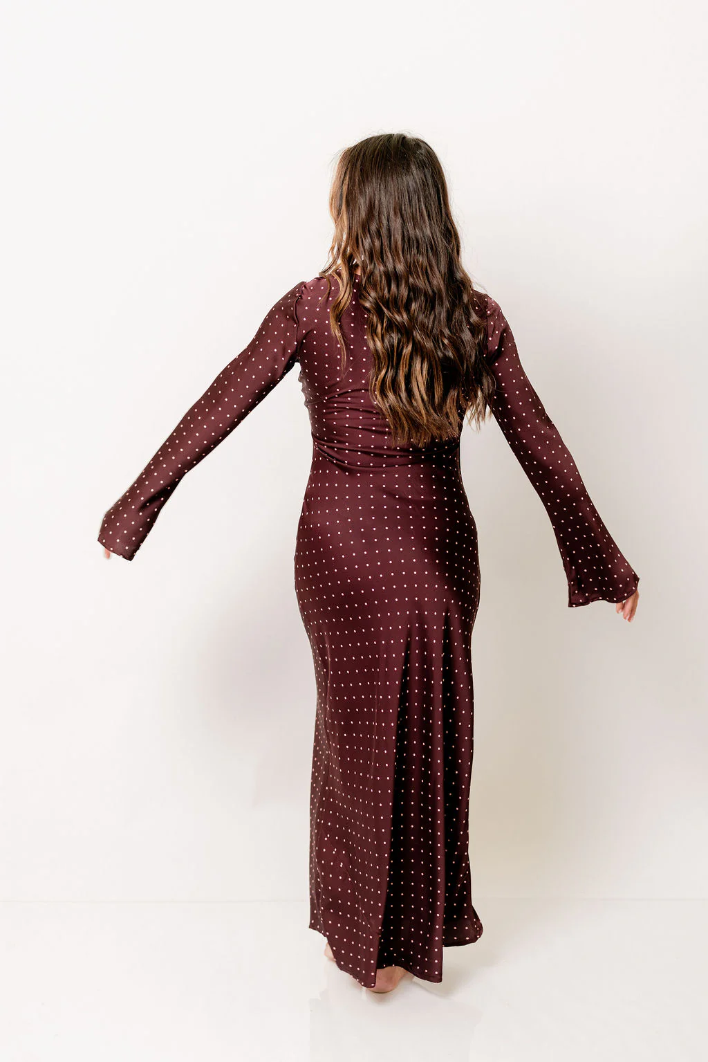 Georgie Polka Dot Maxi Dress in Burgundy - Image 15