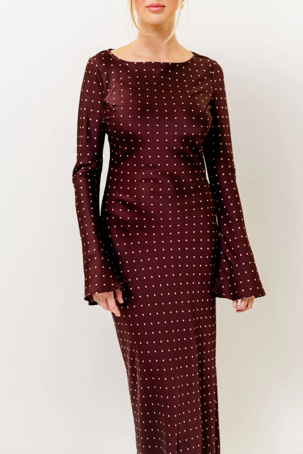 Georgie Polka Dot Maxi Dress in Burgundy - Image 5