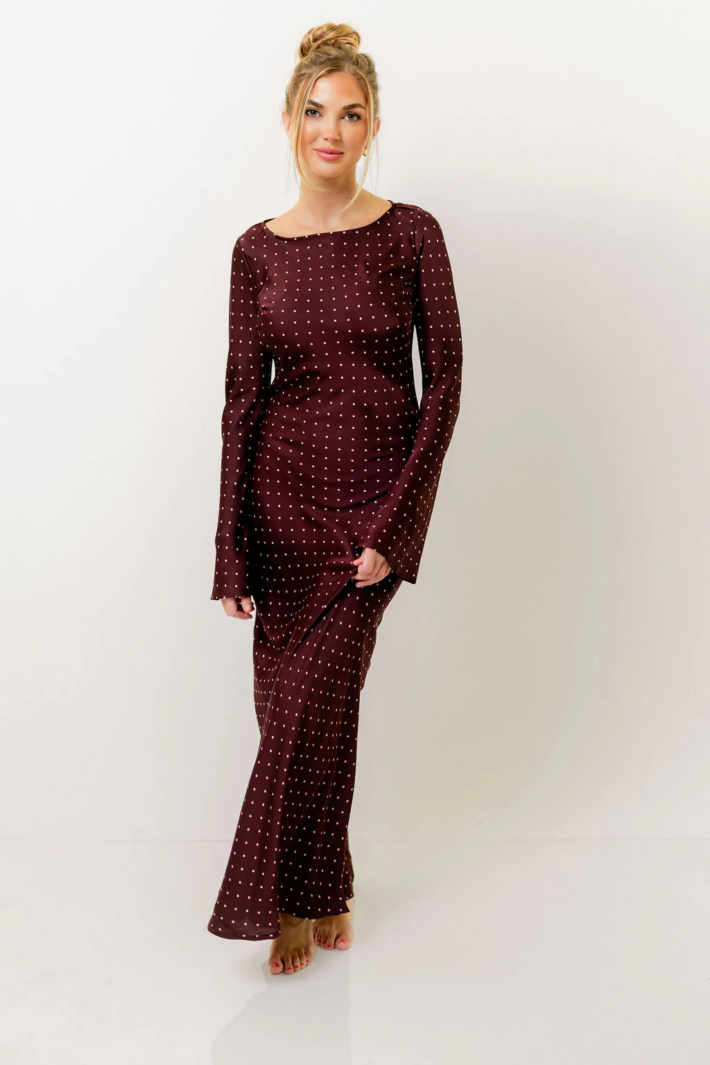 Georgie Polka Dot Maxi Dress in Burgundy - Image 6