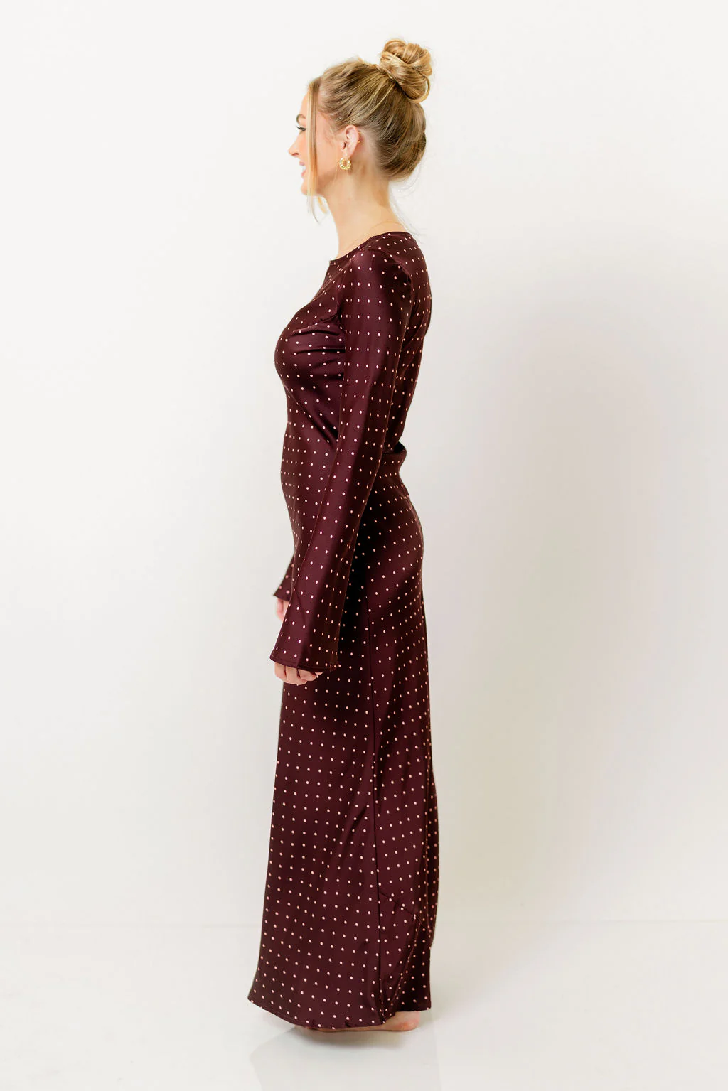 Georgie Polka Dot Maxi Dress in Burgundy - Image 7