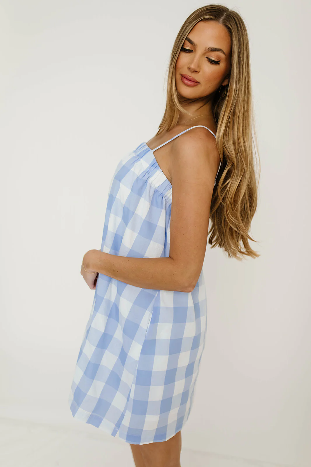 Kaitlyn Plaid Cami Mini Dress in Sky/White - Image 5